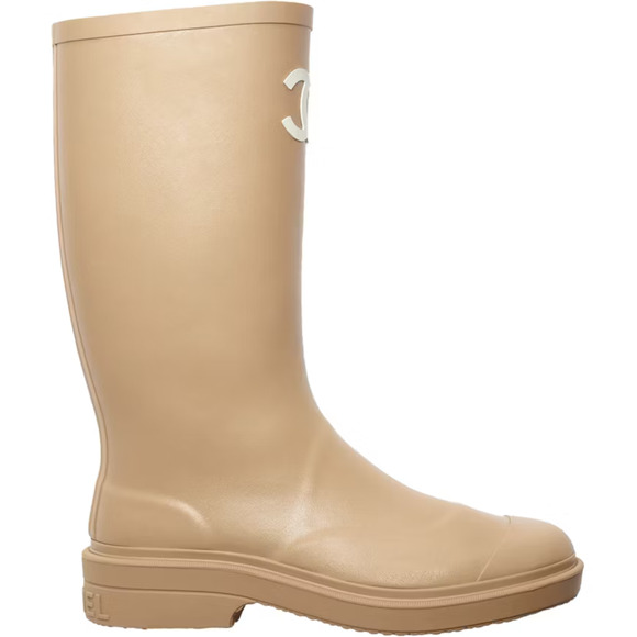 Chanel REV Beige White Wellington Wellies CC Logo Pull On Rubber Rain Boots 41 - Picture 5 of 16